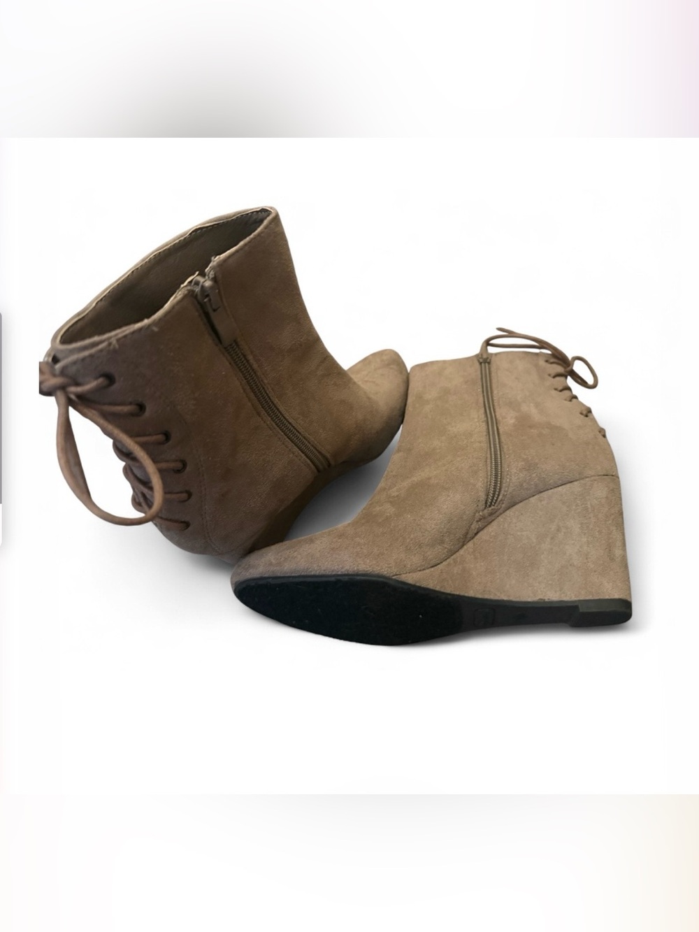 2 Lips Too Taupe Lace-Up Wedge Ankle Booties